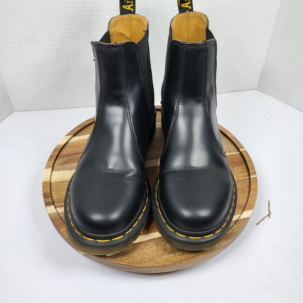 Dr. Martens 2976 Chelsea Boots Women 8 Black Good Smooth Leather Yellow Stitch - Picture 3 of 10